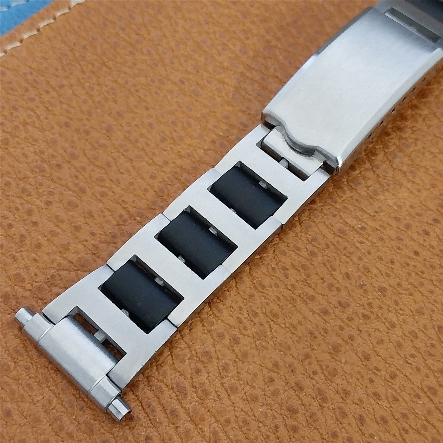 19mm 20mm 18mm Solid Stainless Steel & Black JB Champion 1960s Unused Watch Band