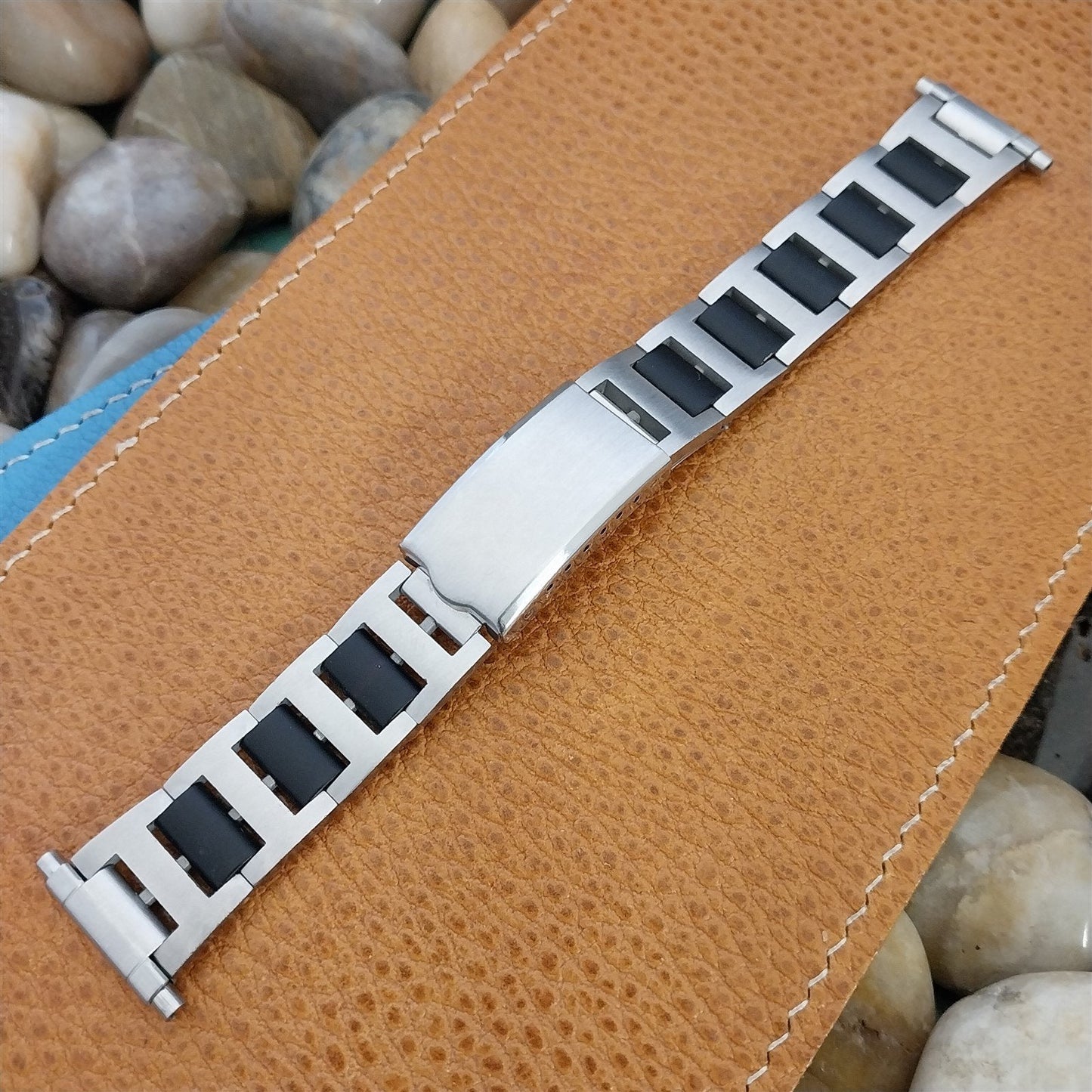 19mm 20mm 18mm Solid Stainless Steel & Black JB Champion 1960s Unused Watch Band