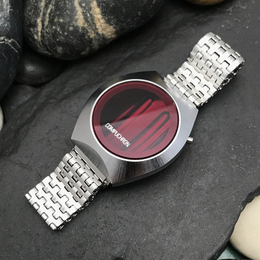 PARTS Compu Chron LED Stainless Steel Case & Vintage Watch Band Unused nos 1970s