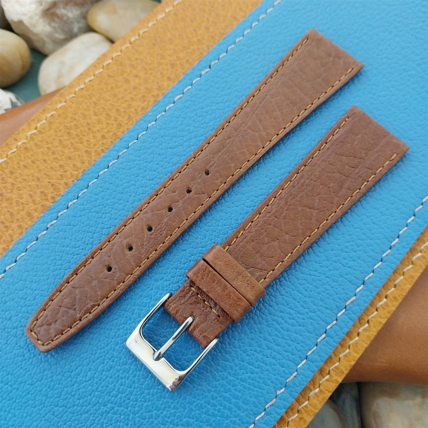 19mm Hadley Roma Brown Leather Classic Tapered 19/14 Vintage Watch Band