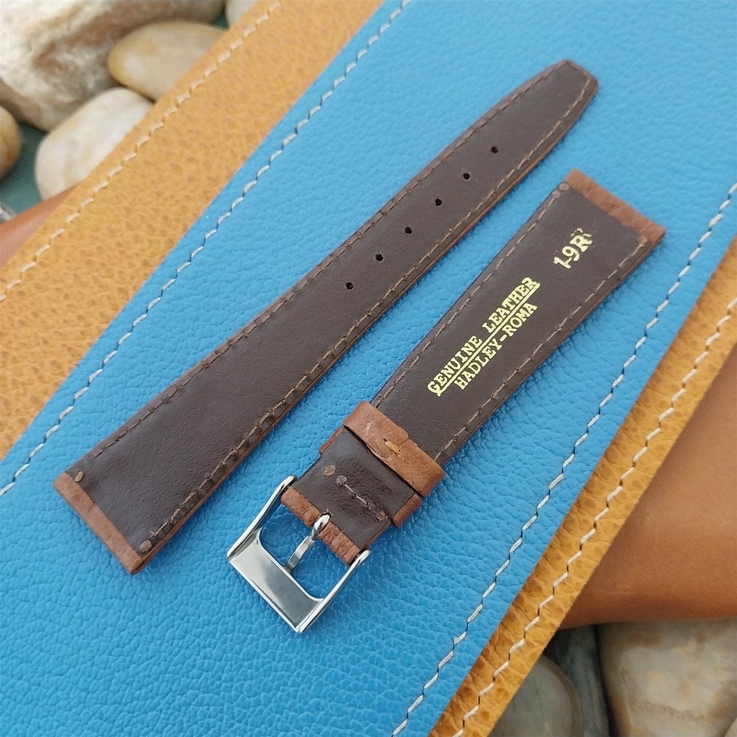 19mm Hadley Roma Brown Leather Classic Tapered 19/14 Vintage Watch Band