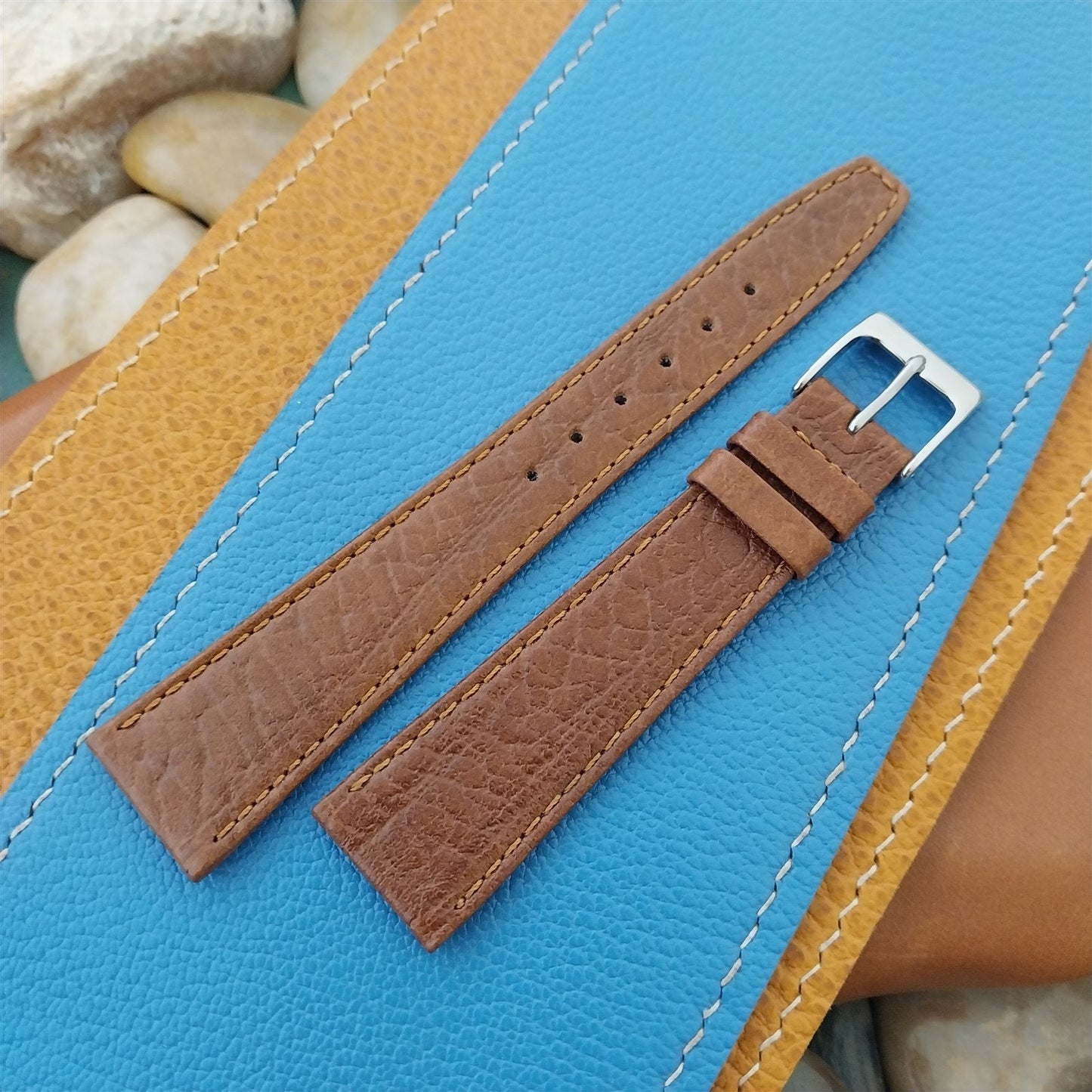 19mm Hadley Roma Brown Leather Classic Tapered 19/14 Vintage Watch Band