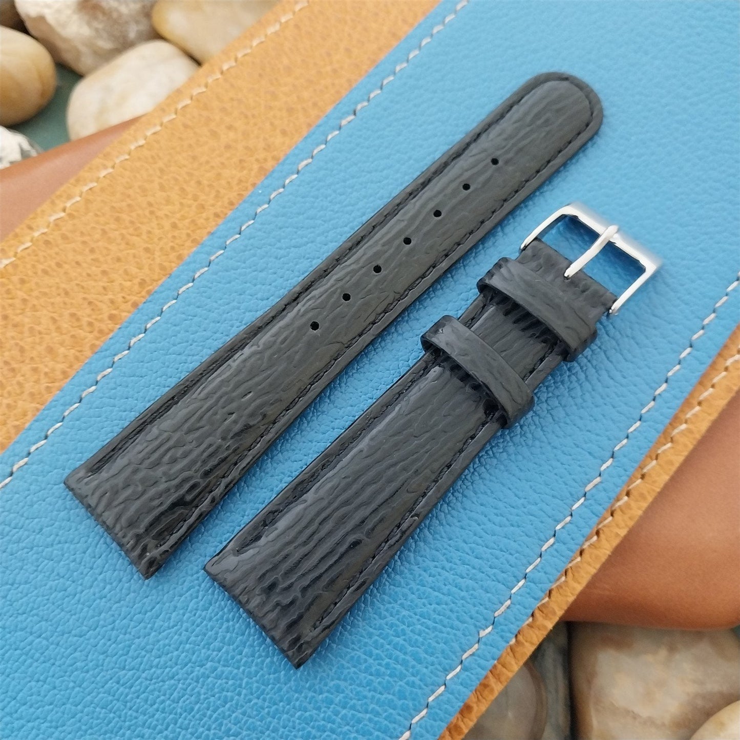 20mm Hadley Roma Black Leather Imitation Shark Classic 20/16 Tapered Watch Band