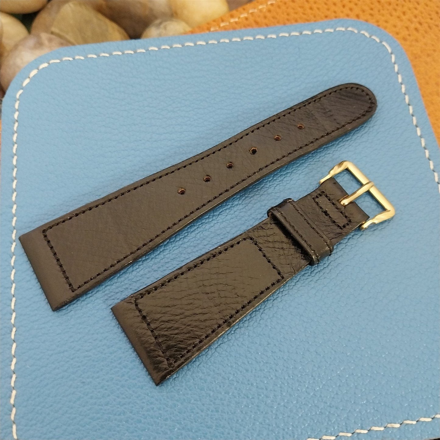 22mm Black Deluxe Calf Single Keeper Leather 1960s nos Unused Vintage Watch Band