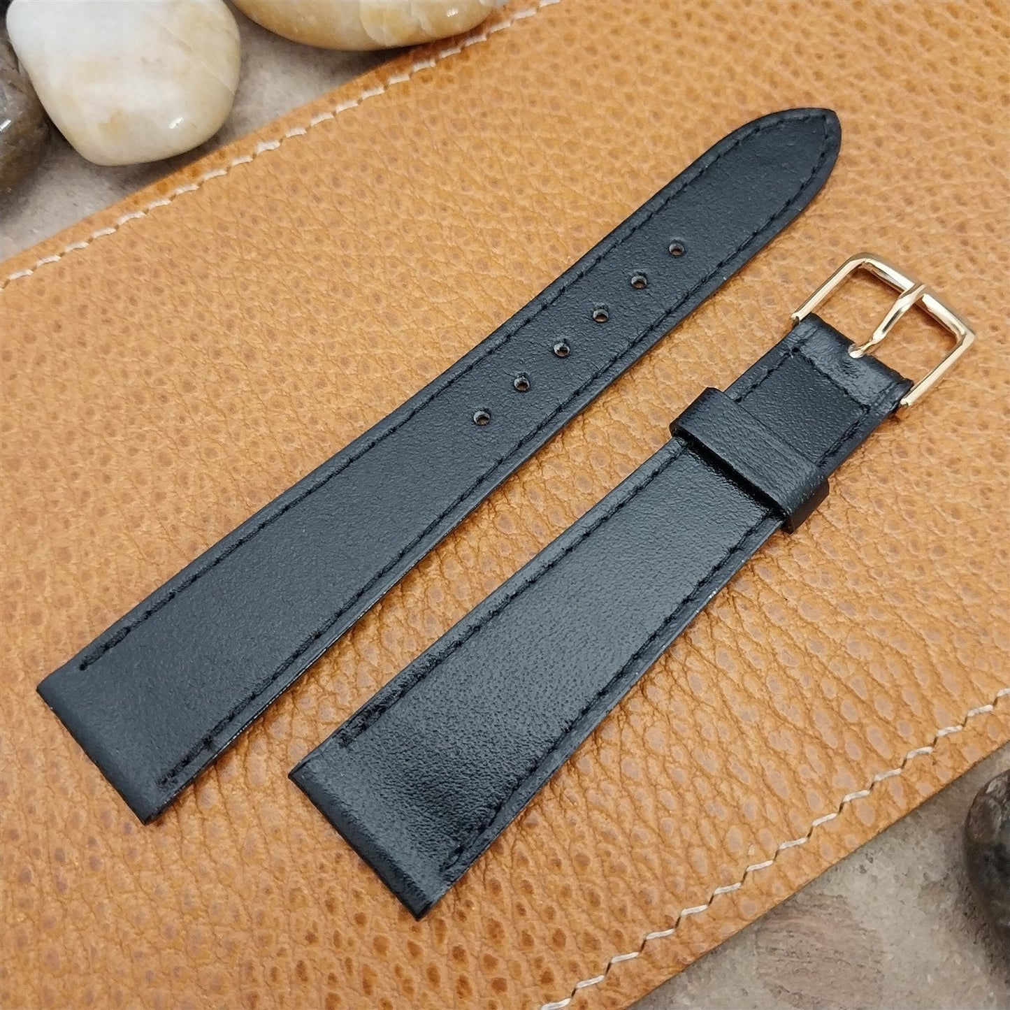 Vintage 19mm Black Saddle Leather Speidel USA Unused nos 1970s Watch Band