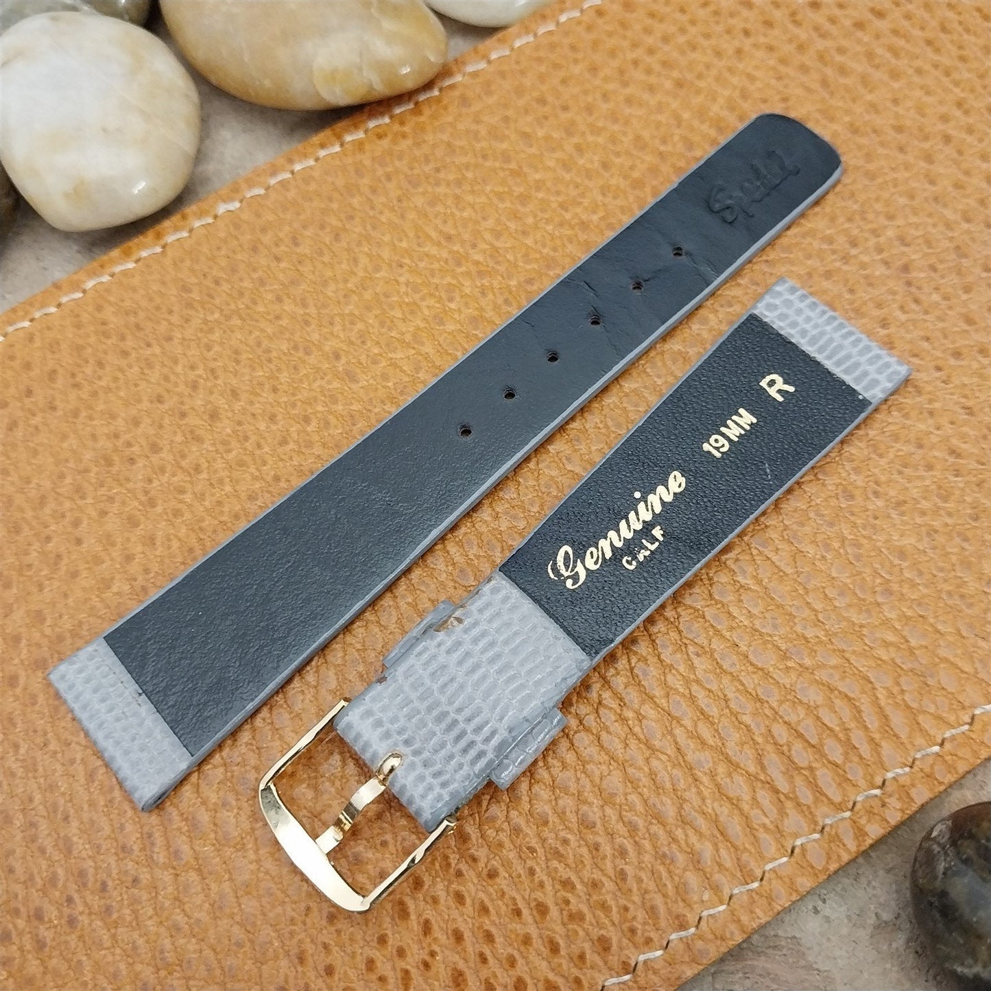 19mm Light Gray Lizard-Grain Leather Speidel Unused nos 1970s Vintage Watch Band