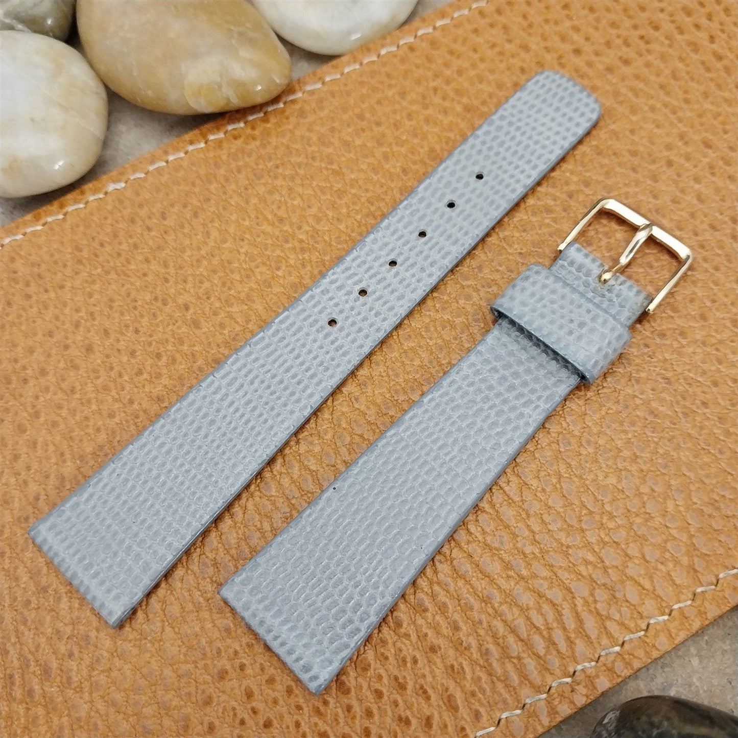 19mm Light Gray Lizard-Grain Leather Speidel Unused nos 1970s Vintage Watch Band