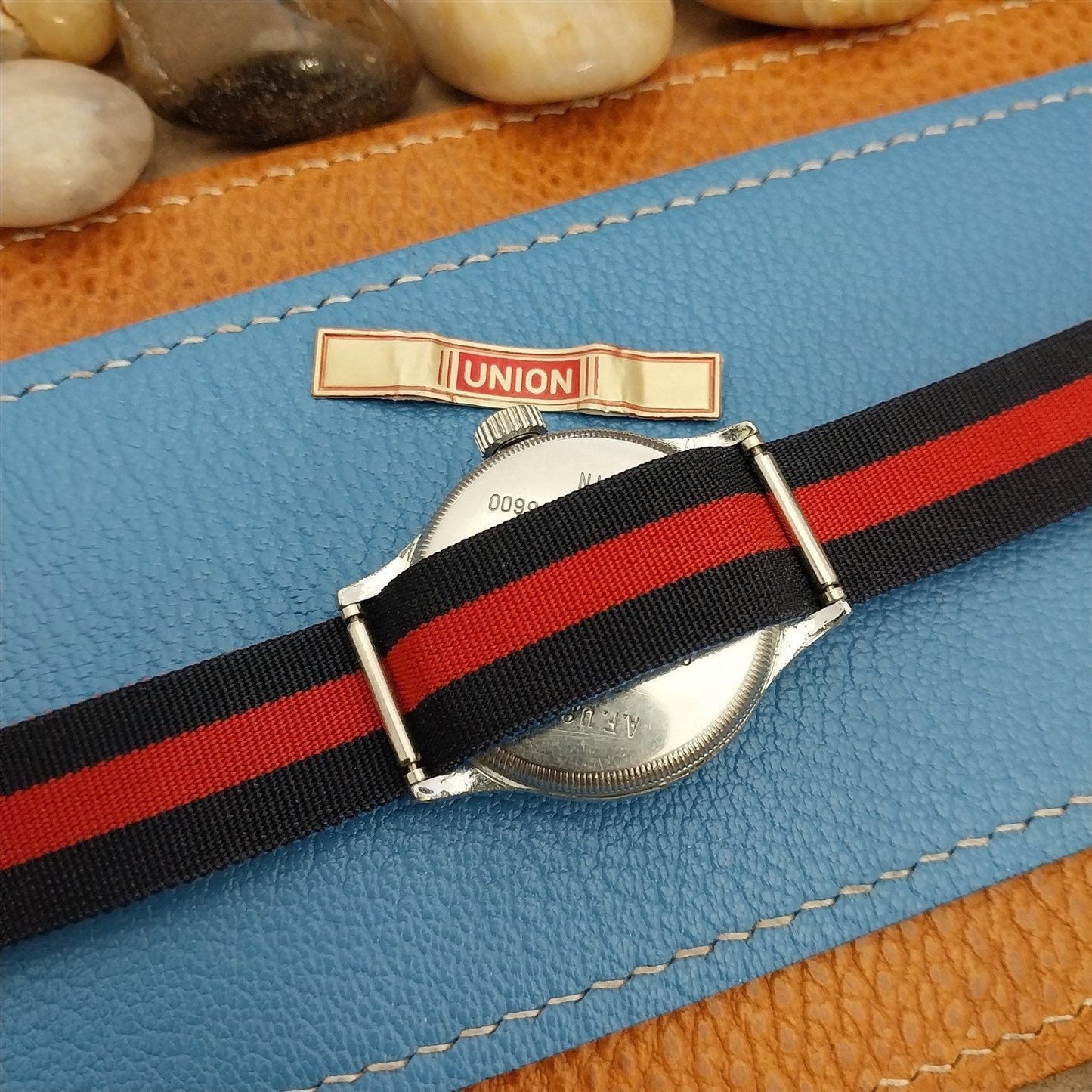 Vintage 16mm 1960s Reversible Striped Perlon Classic Single Pass NOS Watch Band