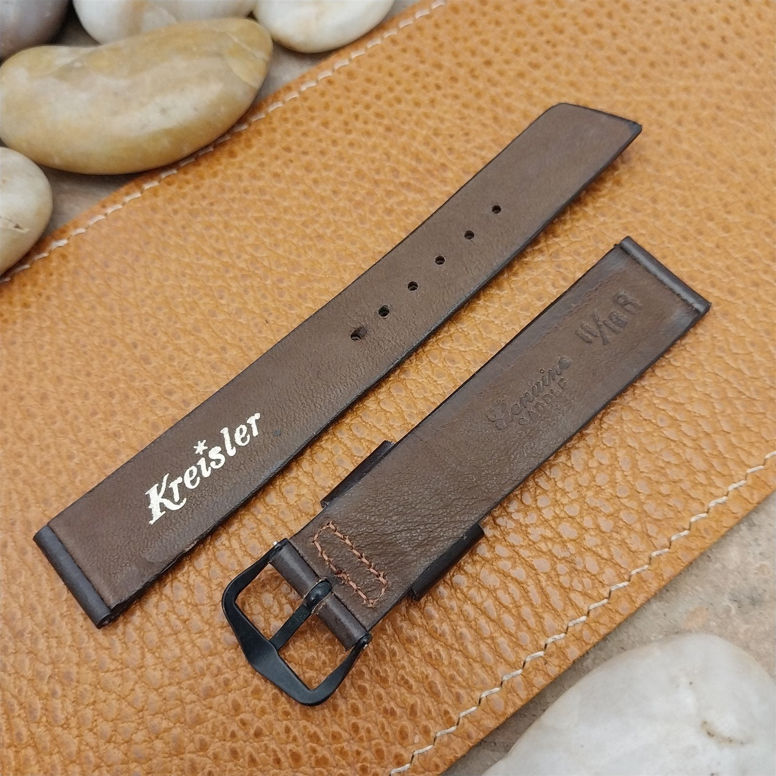 11/16" Kreisler Saddle Leather Unused 1960s Vintage Watch Band & Black Buckle