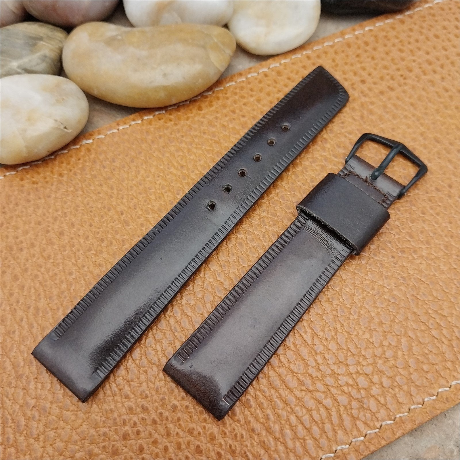 11/16" Kreisler Saddle Leather Unused 1960s Vintage Watch Band & Black Buckle