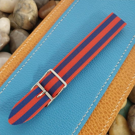 Vintage 18mm Striped Perlon Red & Blue Classic 1960s Single Pass Watch Band