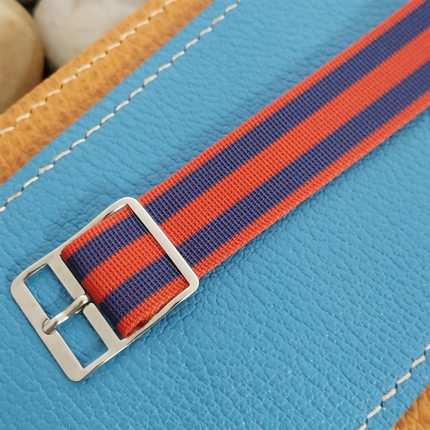 Vintage 18mm Striped Perlon Red & Blue Classic 1960s Single Pass Watch Band