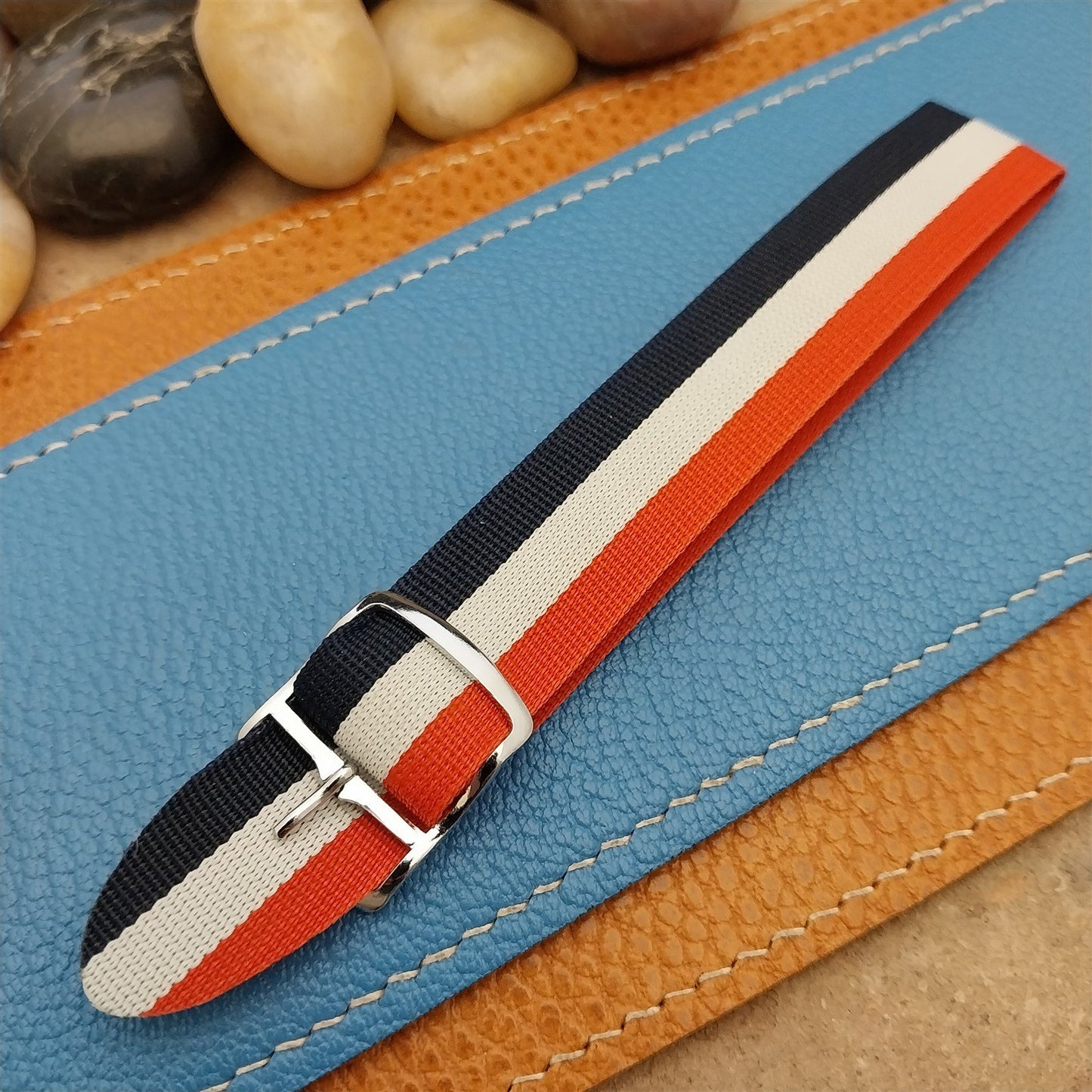 Vintage 18mm 1960s Red White & Blue Nylon Classic Single Pass Unused Watch Band