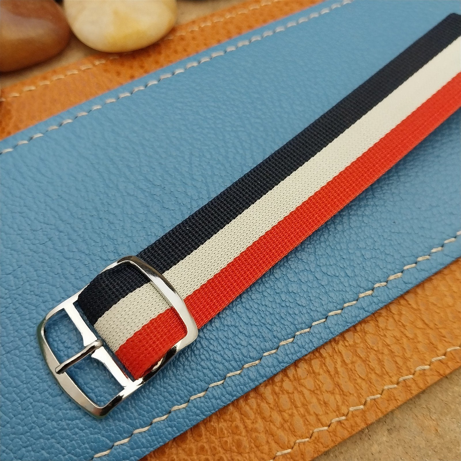 Vintage 18mm 1960s Red White & Blue Nylon Classic Single Pass Unused Watch Band