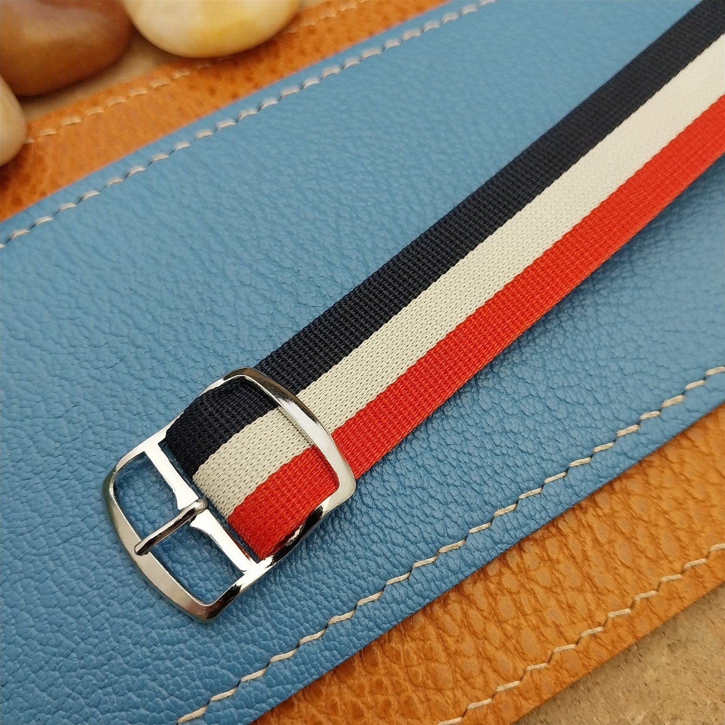 Vintage 18mm 1960s Red White & Blue Nylon Classic Single Pass Unused Watch Band