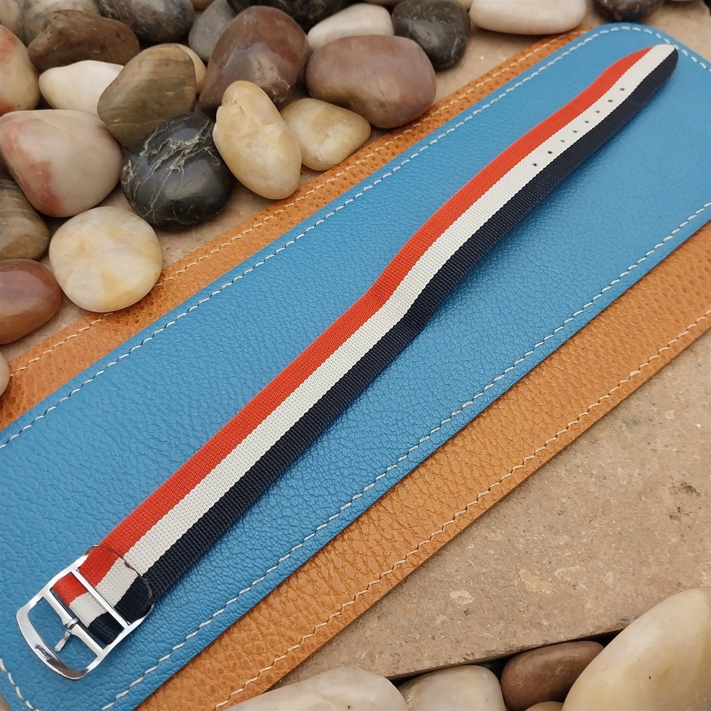 Vintage 18mm 1960s Red White & Blue Nylon Classic Single Pass Unused Watch Band