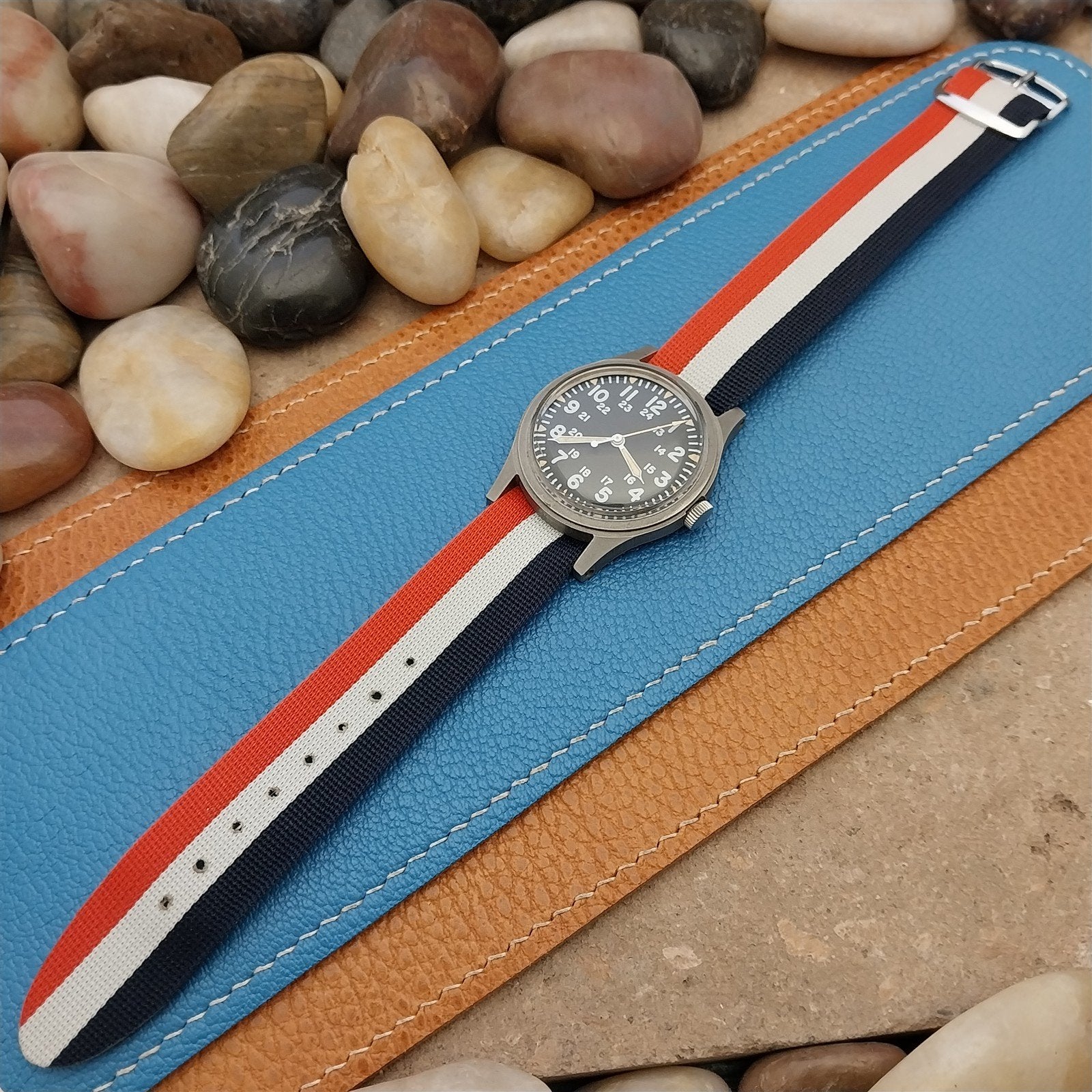 Vintage 18mm 1960s Red White & Blue Nylon Classic Single Pass Unused Watch Band