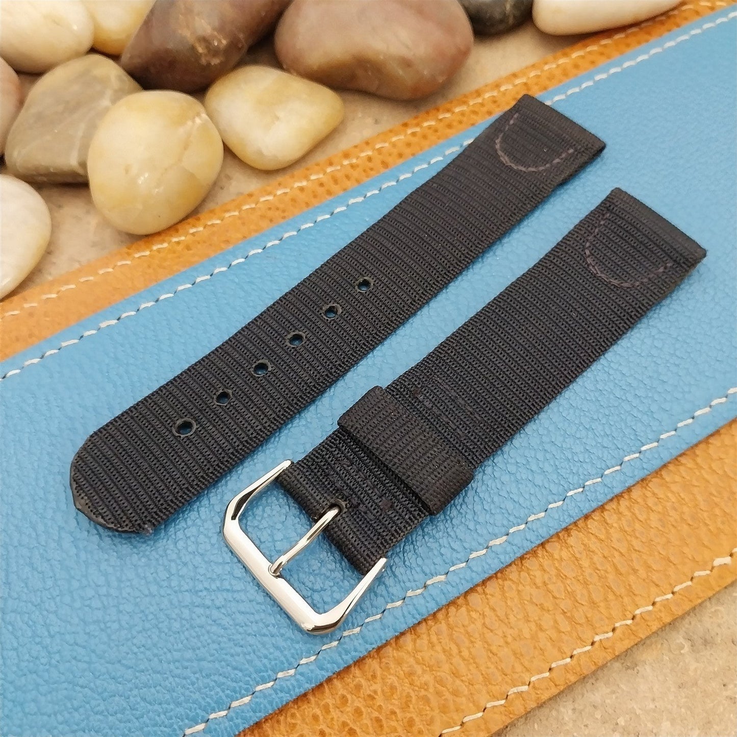 20mm 1940s Rayon Polyester Two-piece Blue Tropical Unused nos Vintage Watch Band