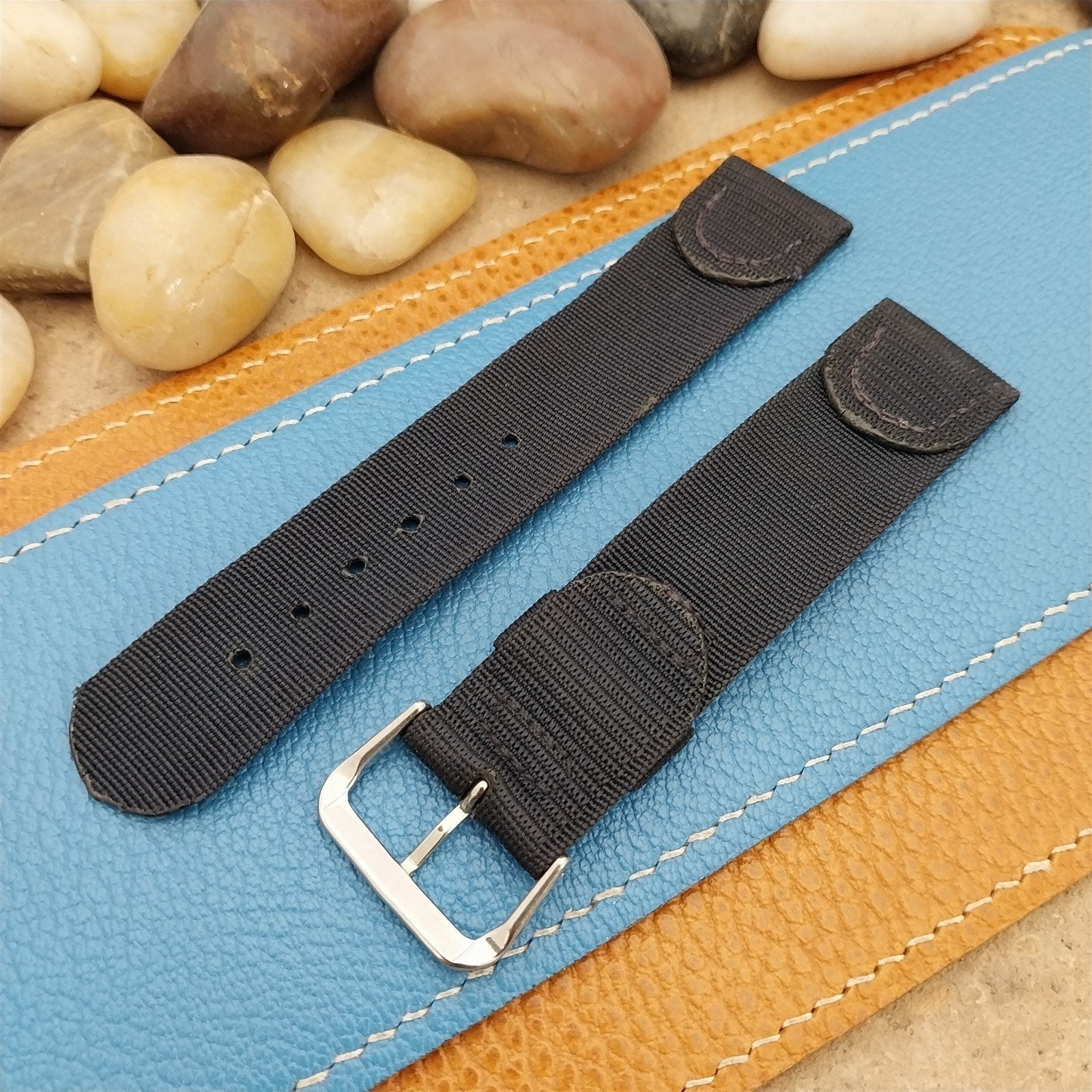 20mm 1940s Rayon Polyester Two-piece Blue Tropical Unused nos Vintage Watch Band