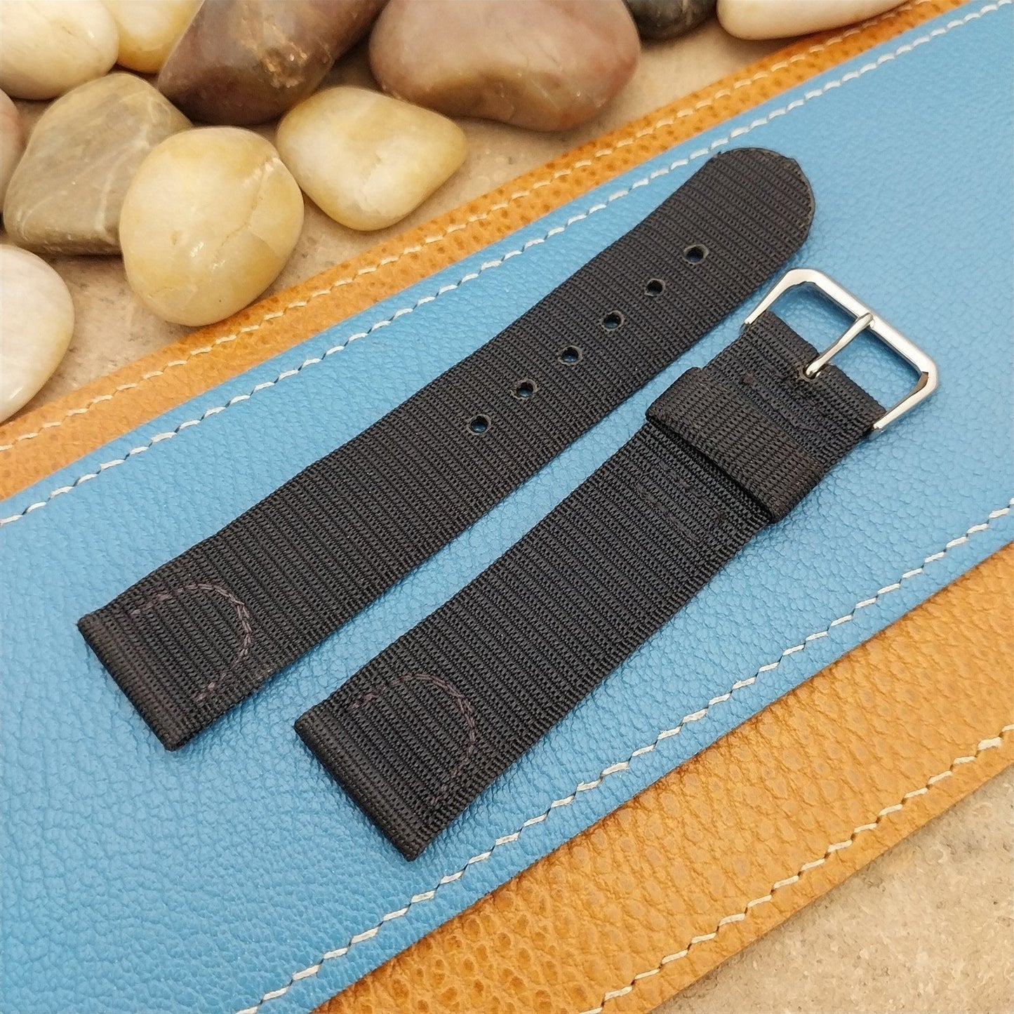 20mm 1940s Rayon Polyester Two-piece Blue Tropical Unused nos Vintage Watch Band