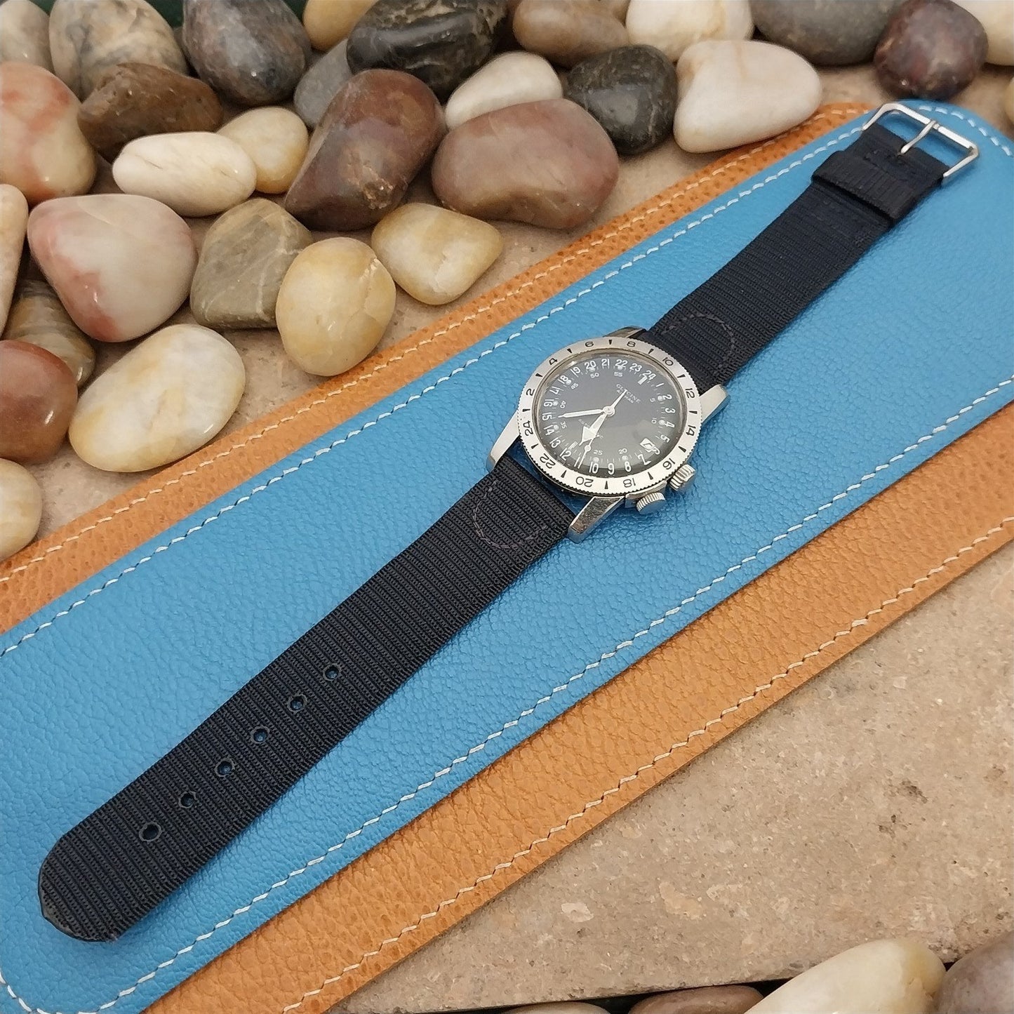 20mm 1940s Rayon Polyester Two-piece Blue Tropical Unused nos Vintage Watch Band