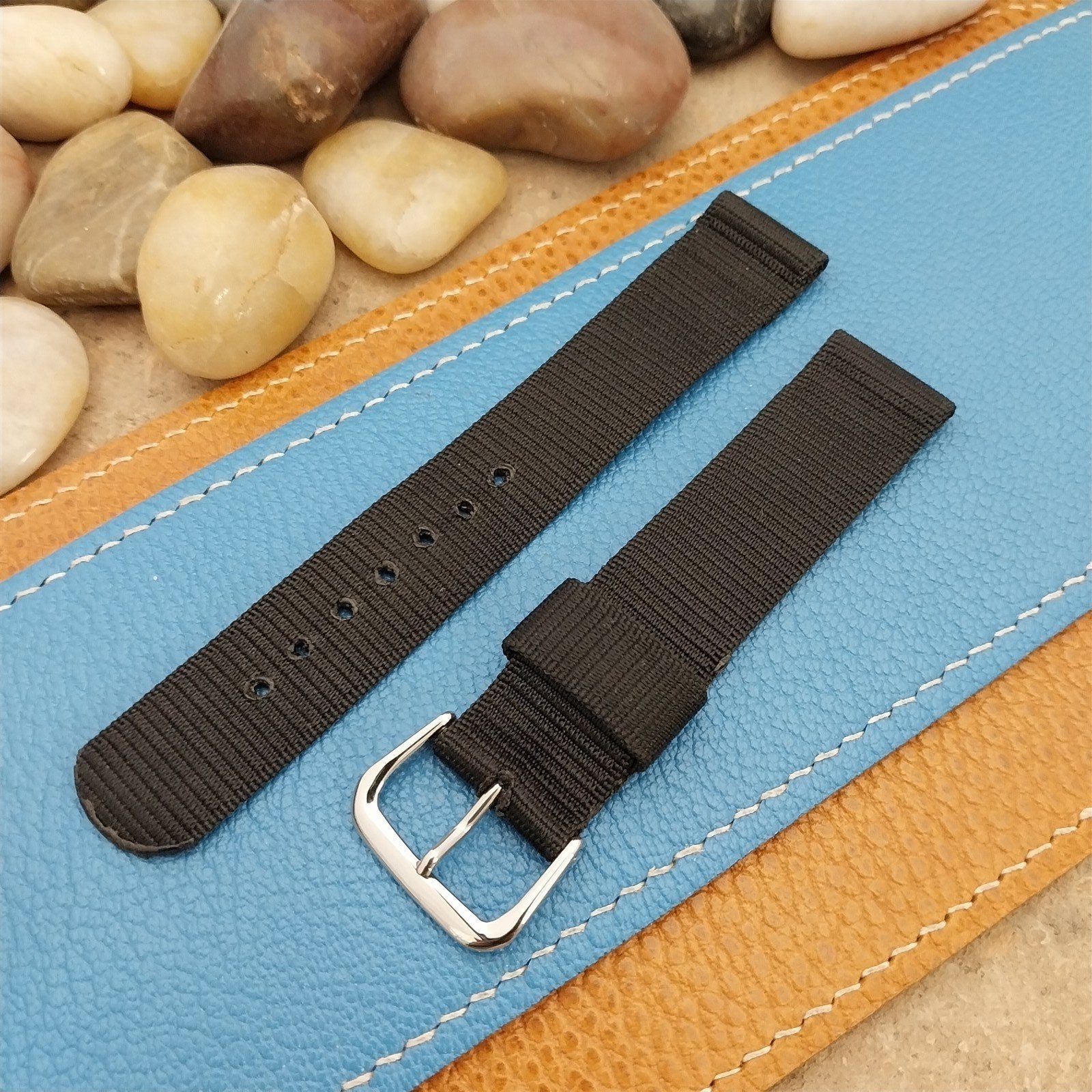 18mm 1940s Rayon Polyester 2-piece Black Tropical Unused Vintage Watch Band