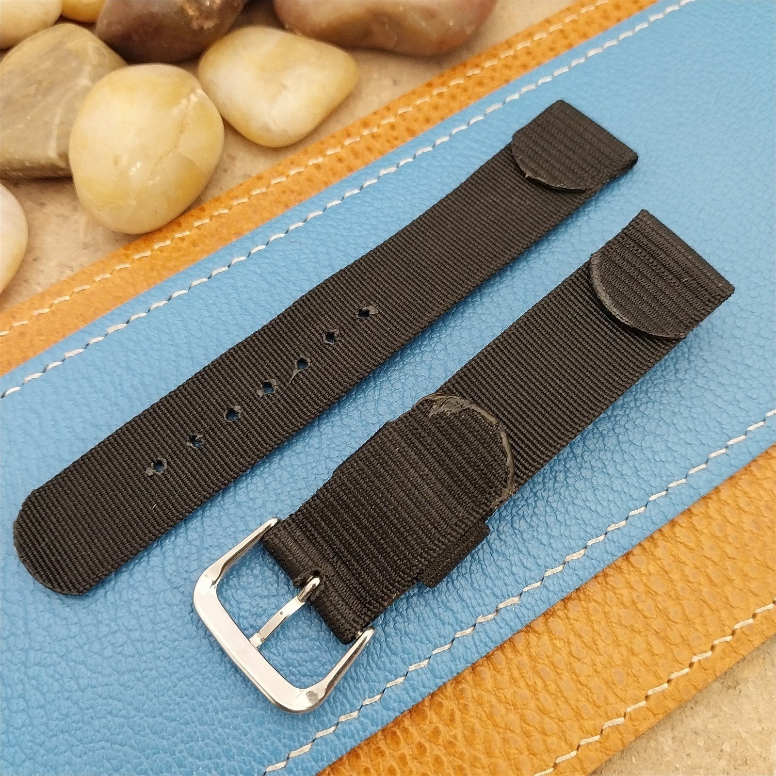 18mm 1940s Rayon Polyester 2-piece Black Tropical Unused Vintage Watch Band