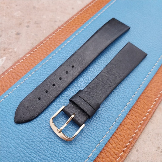 19mm Hadley Roma Long Tapered Black Calfskin Leather Watch Strap