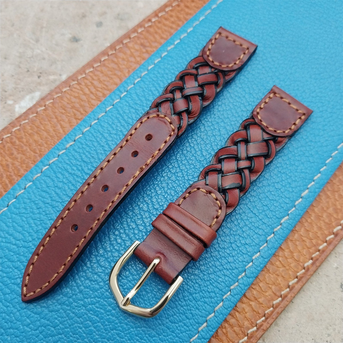 16mm Hirsch Braided Brown Leather Watch Strap