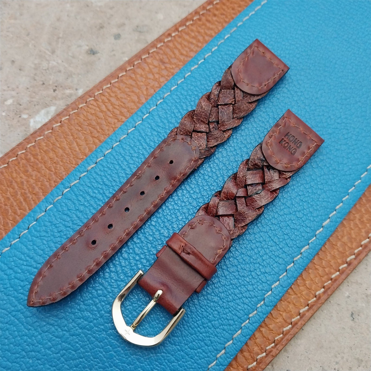 16mm Hirsch Braided Brown Leather Watch Strap