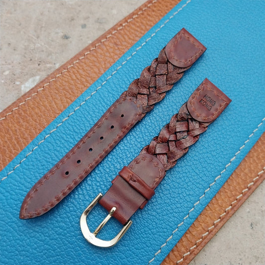16mm Hirsch Braided Brown Leather Watch Strap
