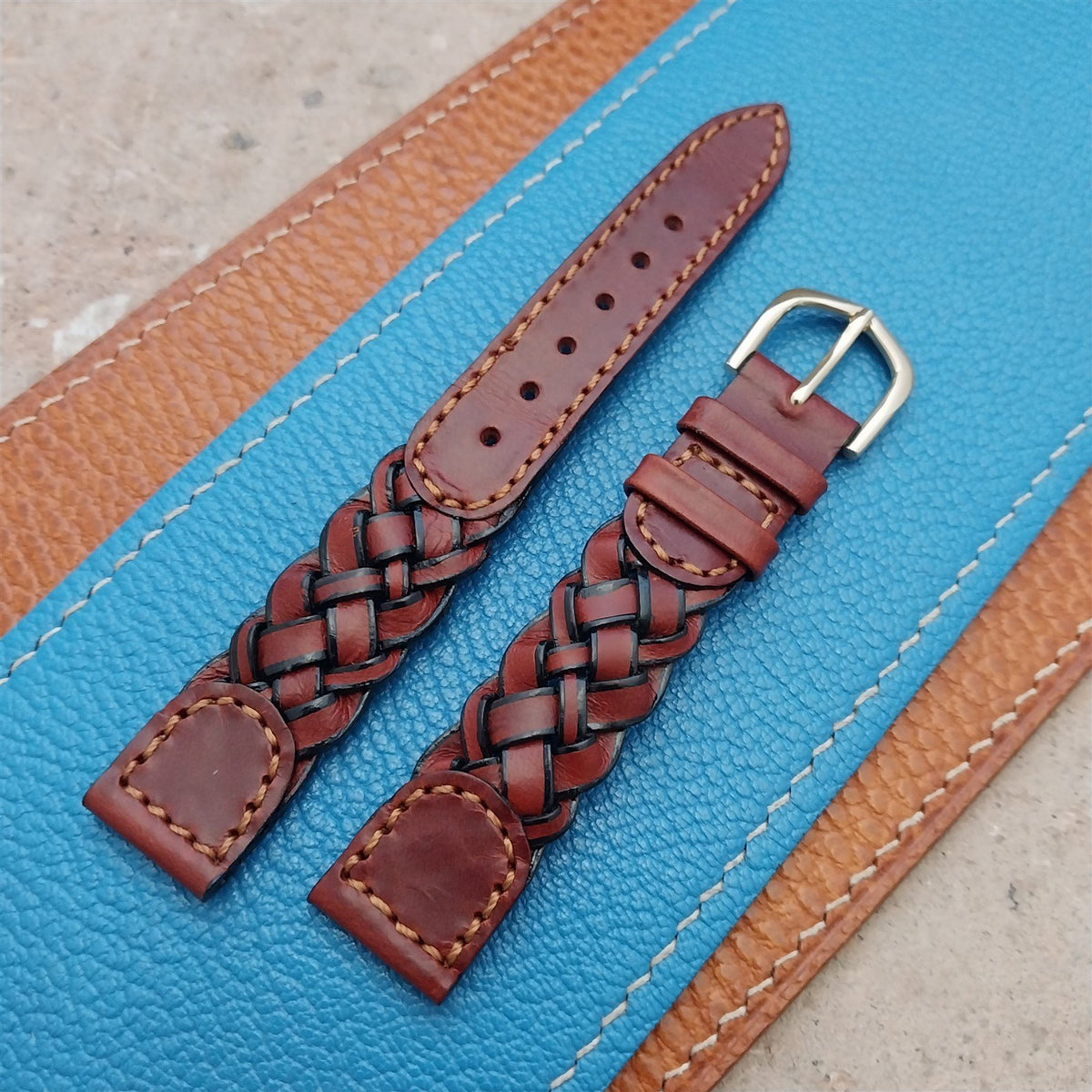 16mm Hirsch Braided Brown Leather Watch Strap