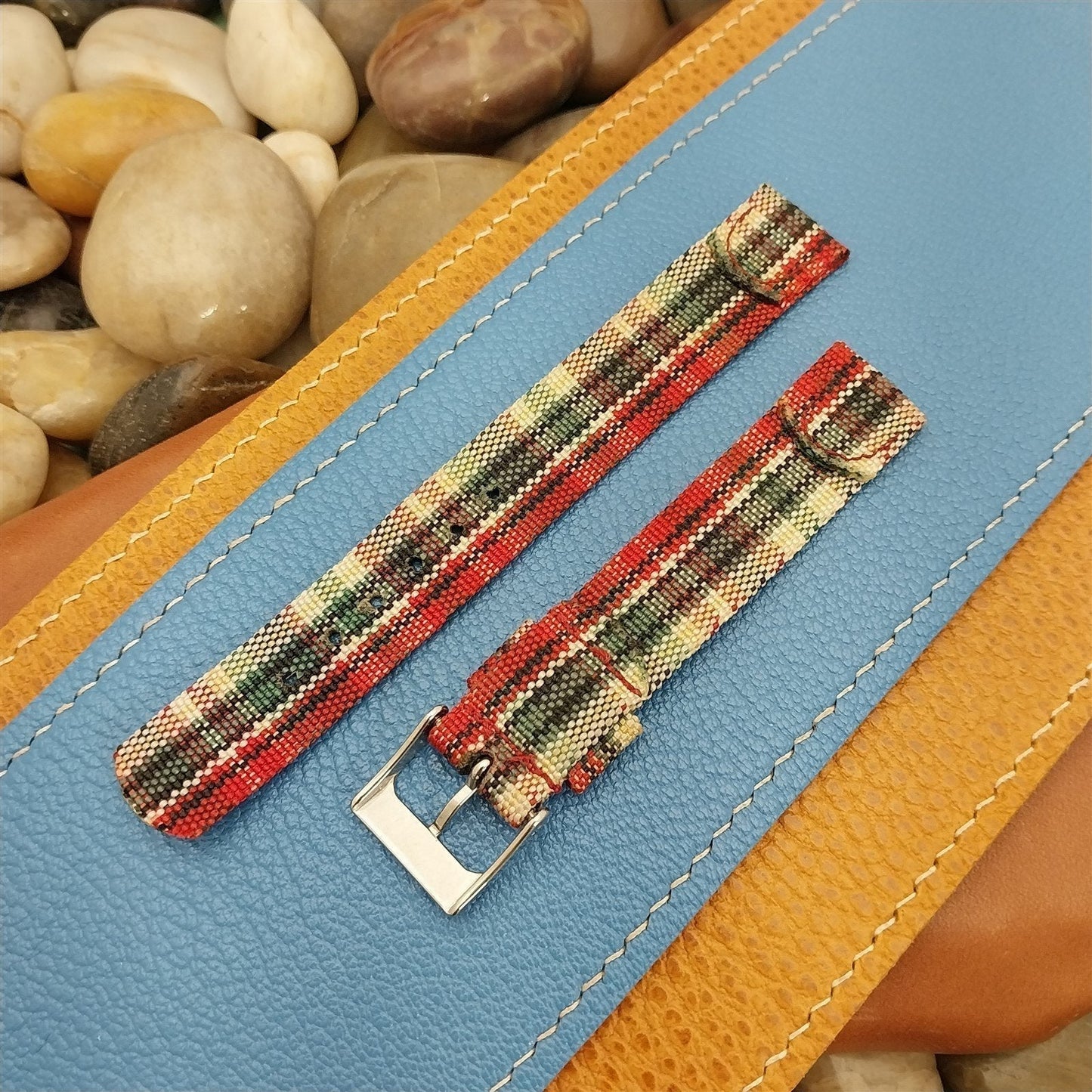 5/8" Madras Plaid Tropical Nylon nos 1950s Unused Vintage Watch Band