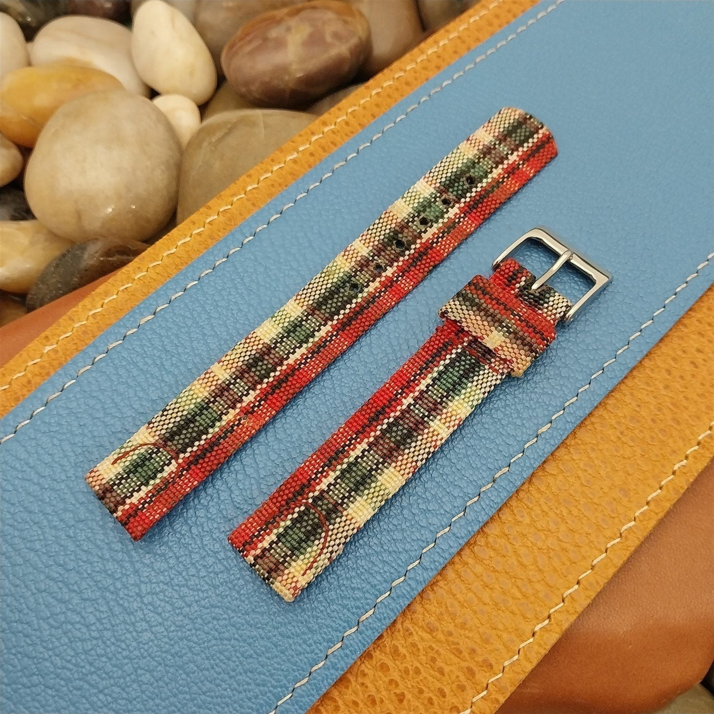 5/8" Madras Plaid Tropical Nylon nos 1950s Unused Vintage Watch Band