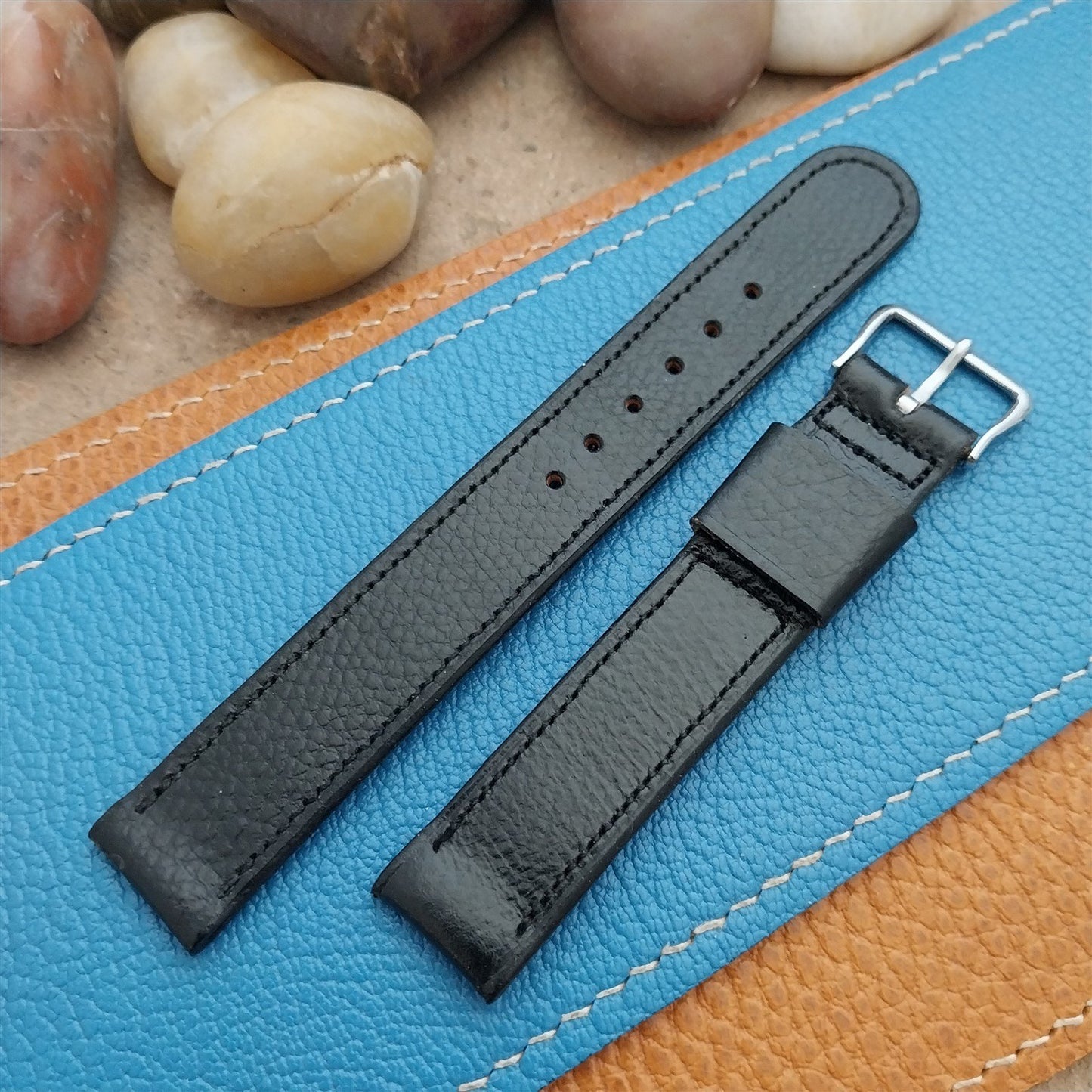 A-11 Elgin Buckle&5/8 Champion Black Buffalo Calf Leather nos Vintage Watch Band