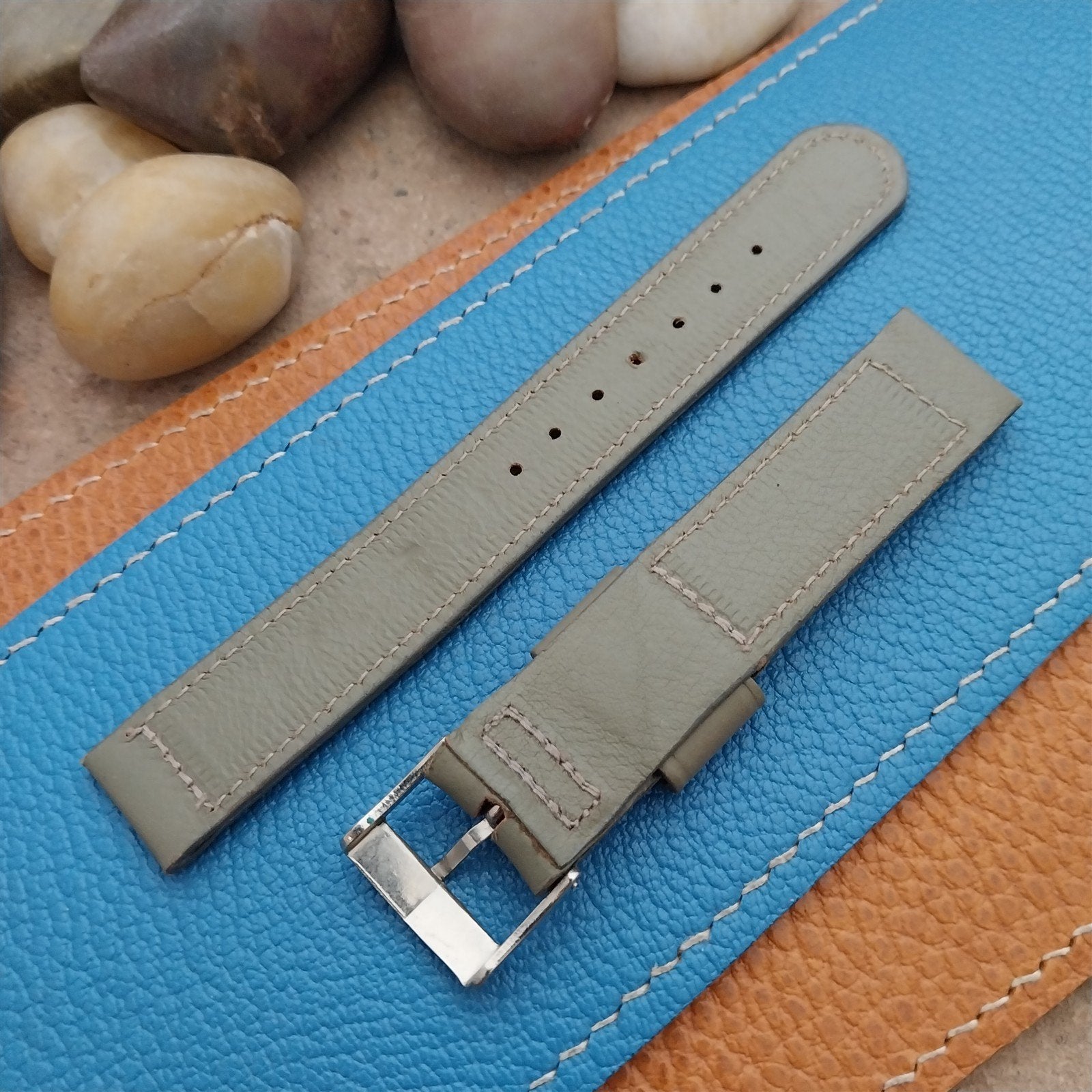 5/8" Grigio Verde Gray Calfskin Leather Unused Classic 1950s Vintage Watch Band