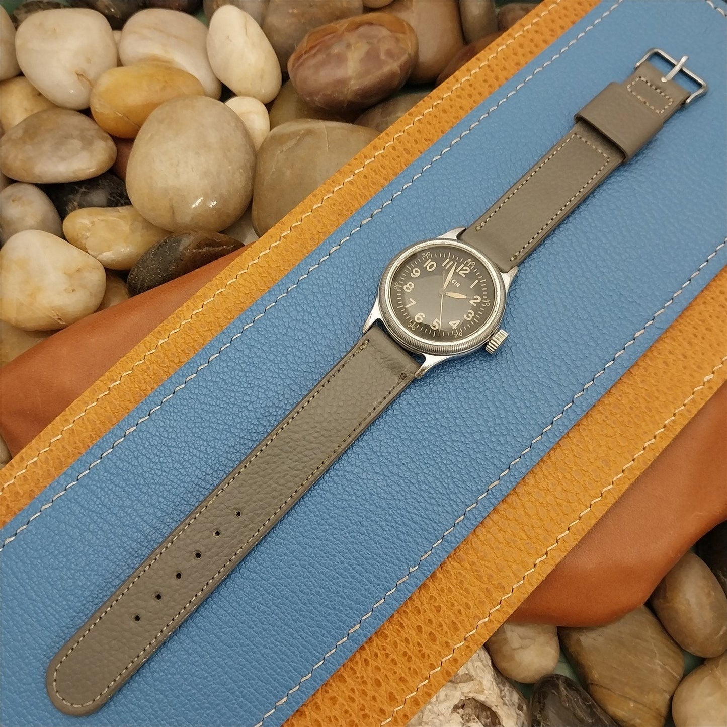 5/8 Champion Gray Buffalo Calf Leather nos Vintage Watch Band& A-11 Elgin Buckle