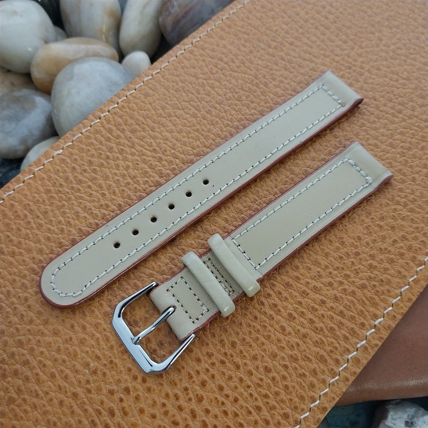 1950s 5/8" Calfskin Leather Unused Vintage Watch Band & Stainless Steel Buckle