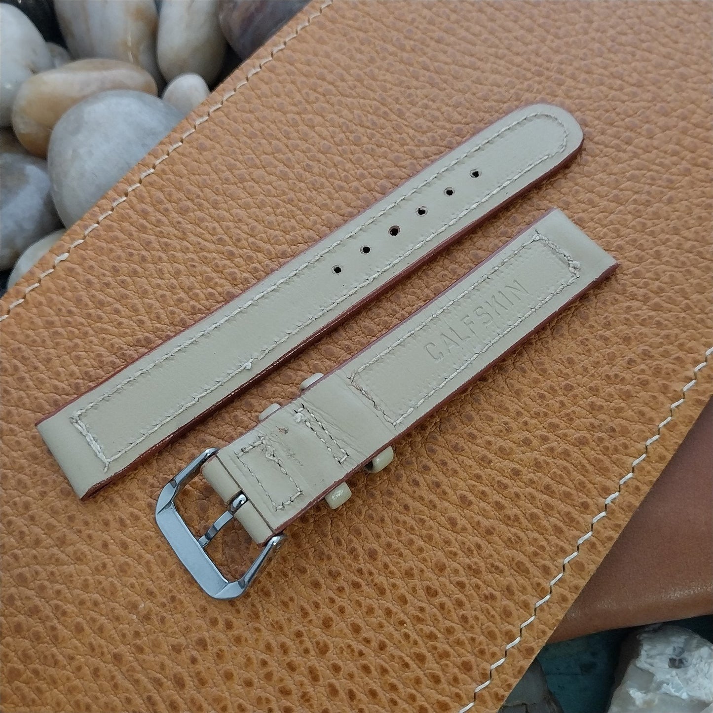 1950s 5/8" Calfskin Leather Unused Vintage Watch Band & Stainless Steel Buckle