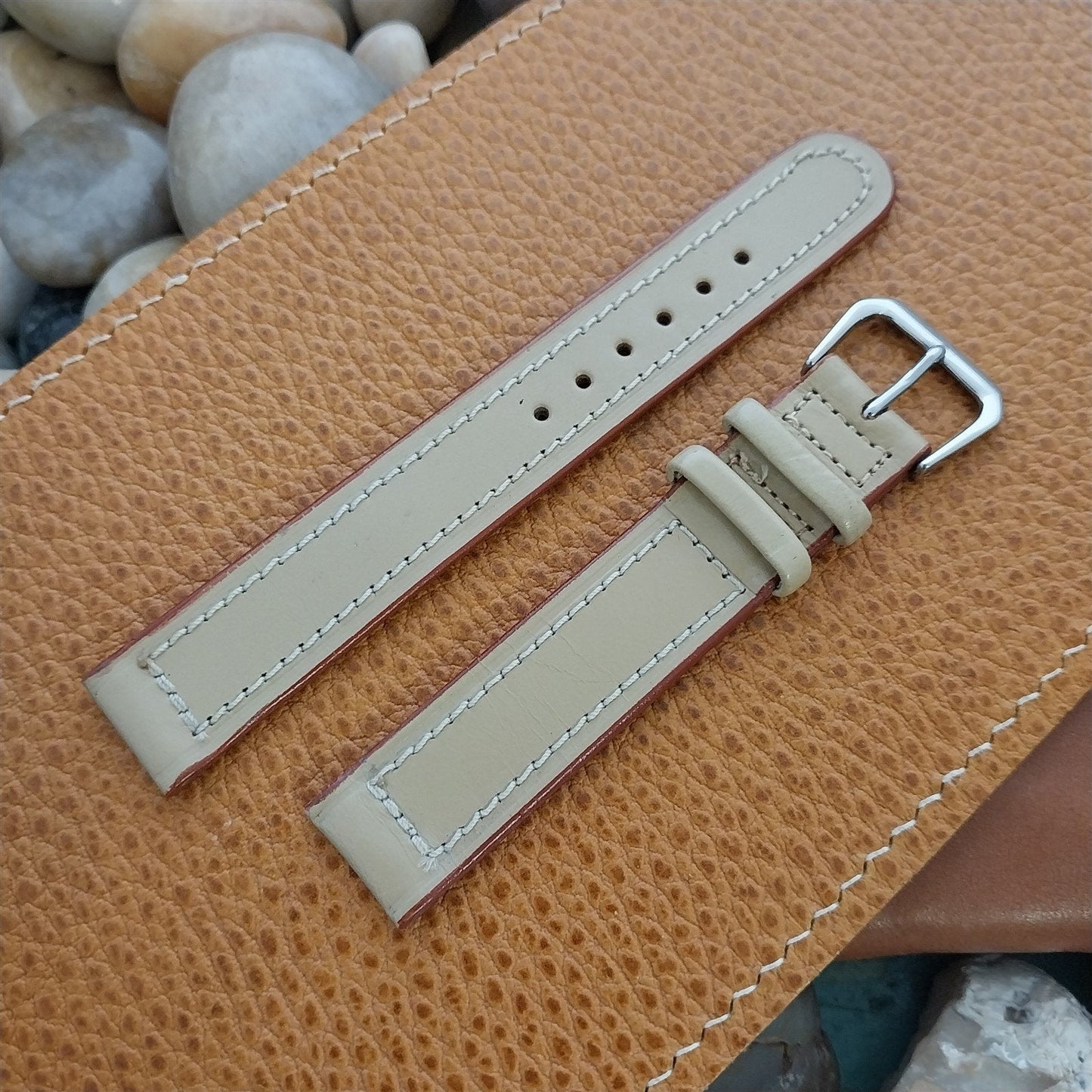 1950s 5/8" Calfskin Leather Unused Vintage Watch Band & Stainless Steel Buckle