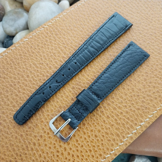 17.2mm Wyler Black Leather Tapered 13/18 Classic Unused 1960s Vintage Watch Band