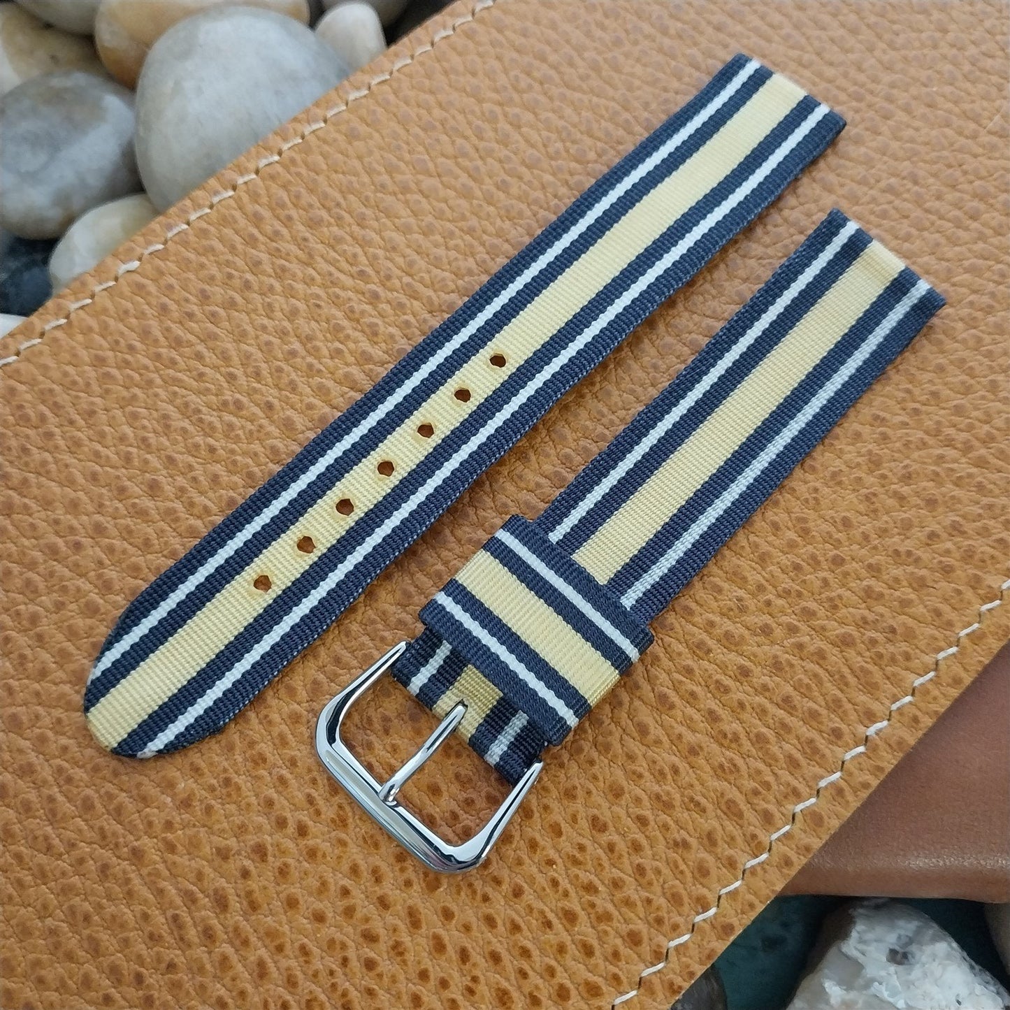 18mm Striped Nylon 2-piece Tropical nos 1960s Vintage Watch Band