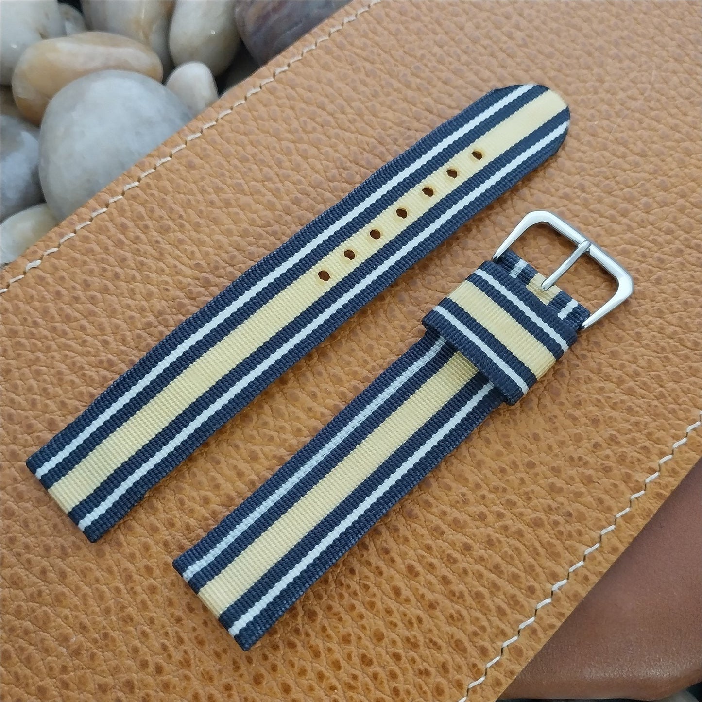 18mm Striped Nylon 2-piece Tropical nos 1960s Vintage Watch Band