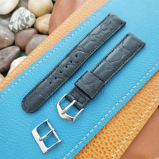 17.2mm Mormac Black Alligator-Grain Leather nos Classic 1960s Vintage Watch Band