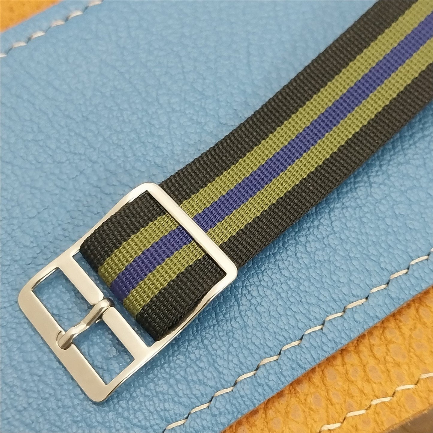 18mm Striped Perlon Black Blue&Green Regimental Unused 1960s Vintage Watch Band