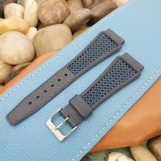 20mm Swiss Playa Blue Perforated Diver Unused nos 1960s-1970s Vintage Watch Band