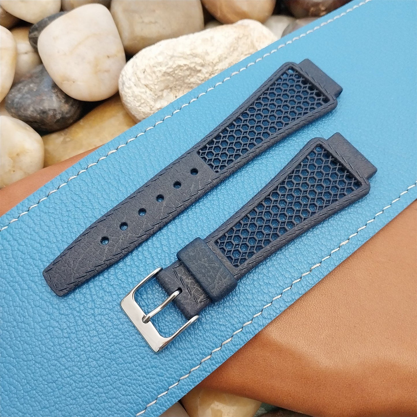 18mm Blue Perforated Classic Swiss Diver nos Unused 1970s Vintage Watch Band