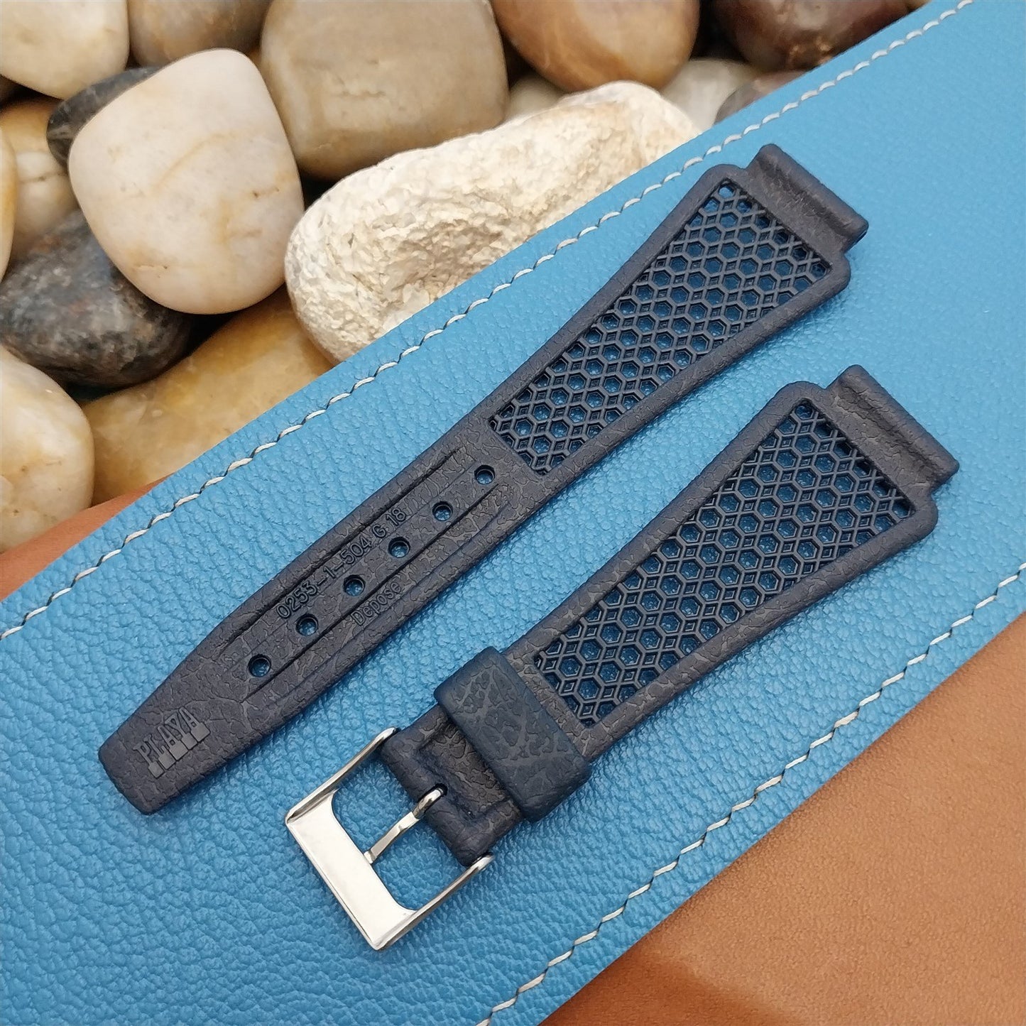 18mm Blue Perforated Classic Swiss Diver nos Unused 1970s Vintage Watch Band