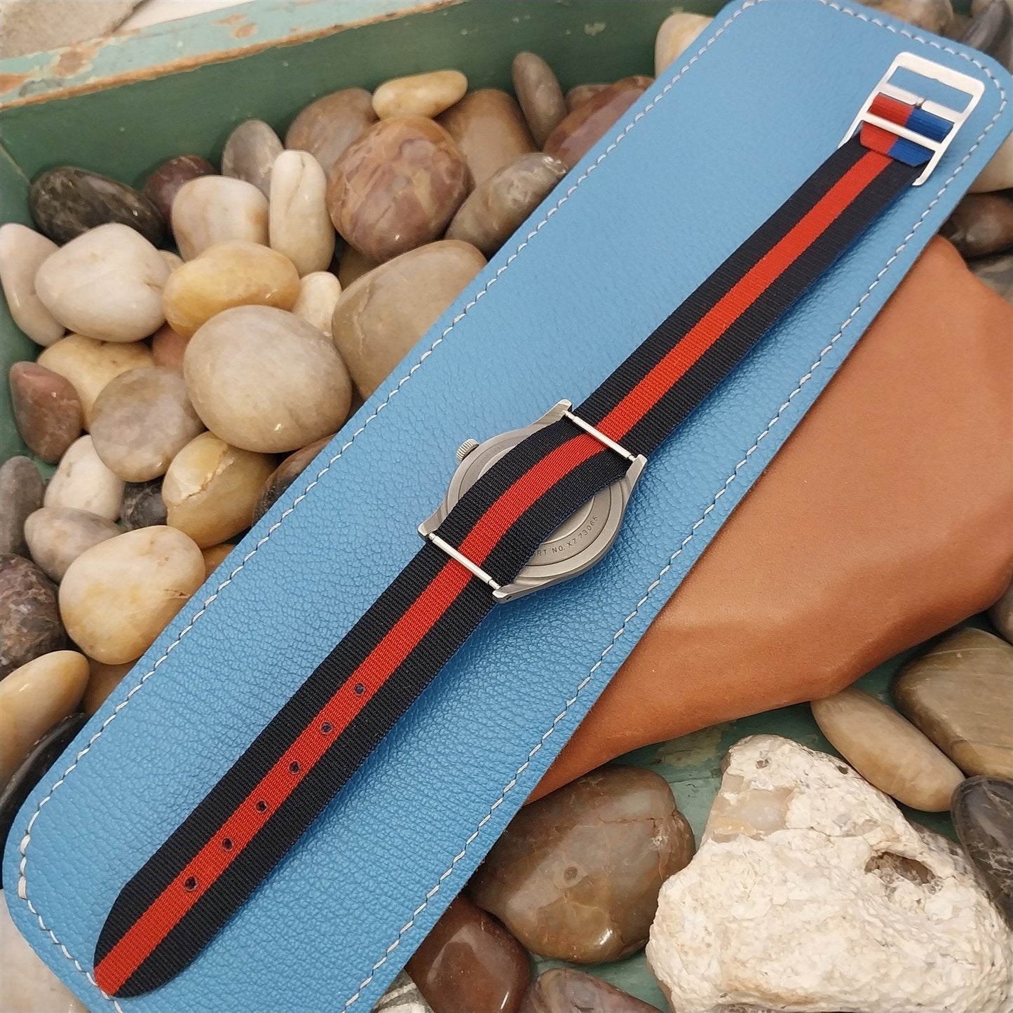 Vintage Perlon 18mm Single-Pass Classic Red Blue Black 1960s Vintage Watch Band