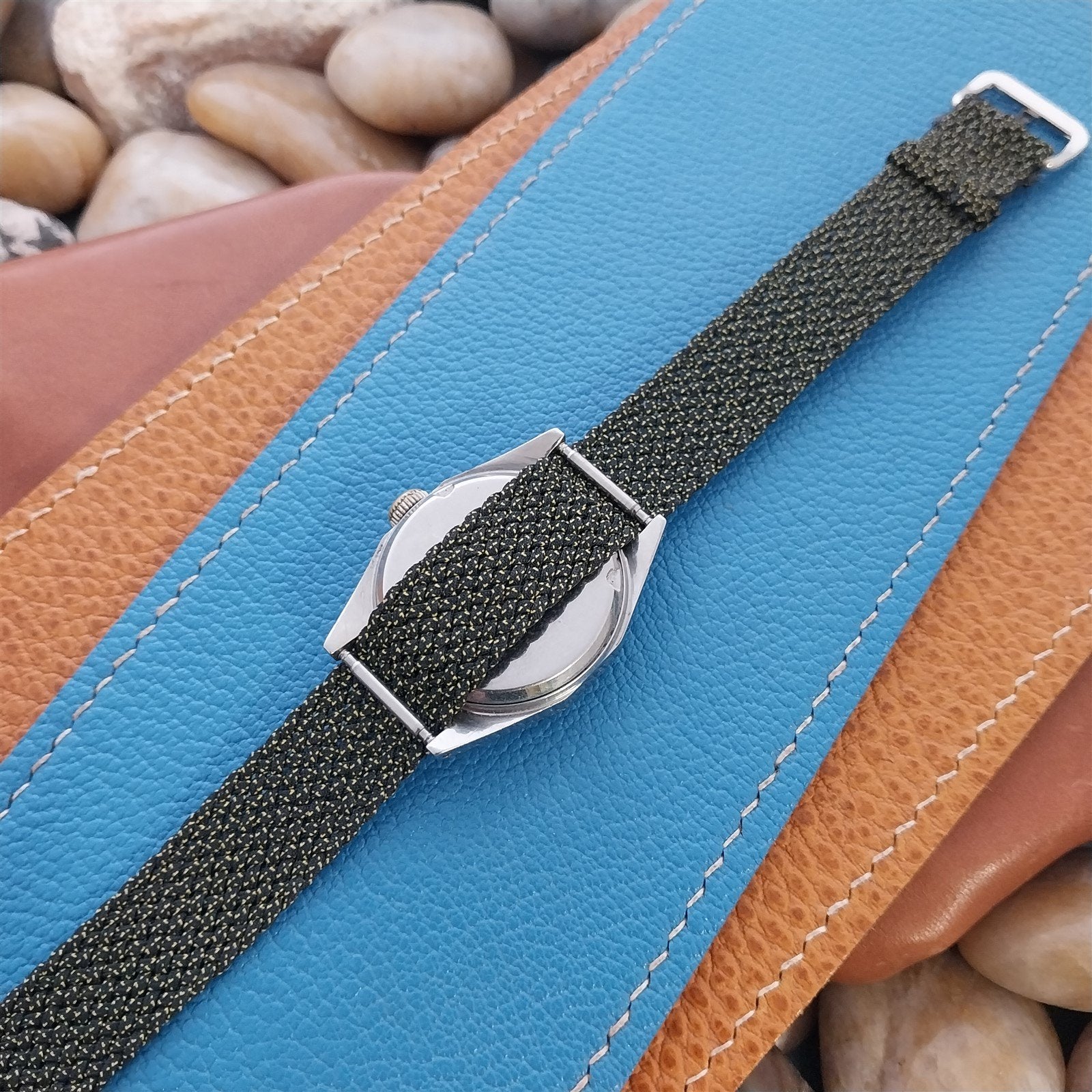 14mm Braided Perlon Black & Yellow Melange Unused Classic 60s Vintage Watch Band